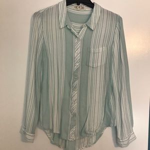 Pink Rose Green Striped Button Down